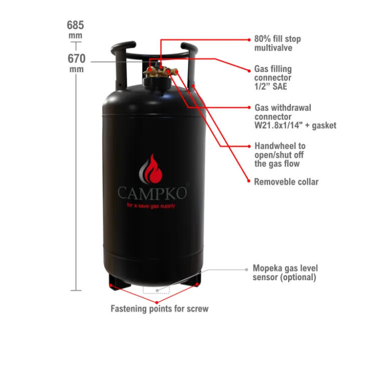Rezervor (butelie) reincarcabil GPL din otel 36/28,8 l cu multivalva si indicator umplere