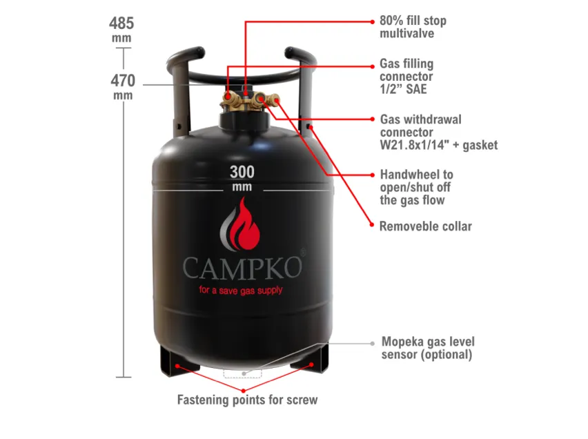 Rezervor (butelie) reincarcabil GPL din otel 22/17,6 l cu multivalva si indicator umplere